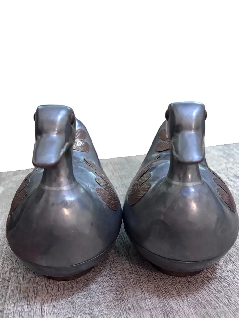 Two Vintage 5” Pewter w/ Brass Ducks w/Lids Trinket Box Heavy - Mid Century